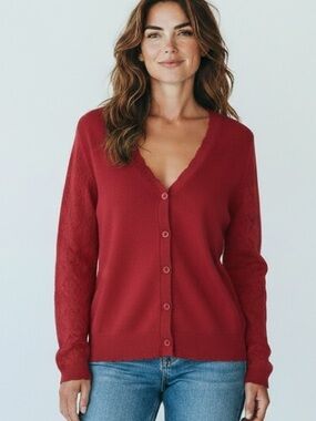 ❤️ 🆕AGSEEM Red Button-Front Cardigan Sweater – Size Medium